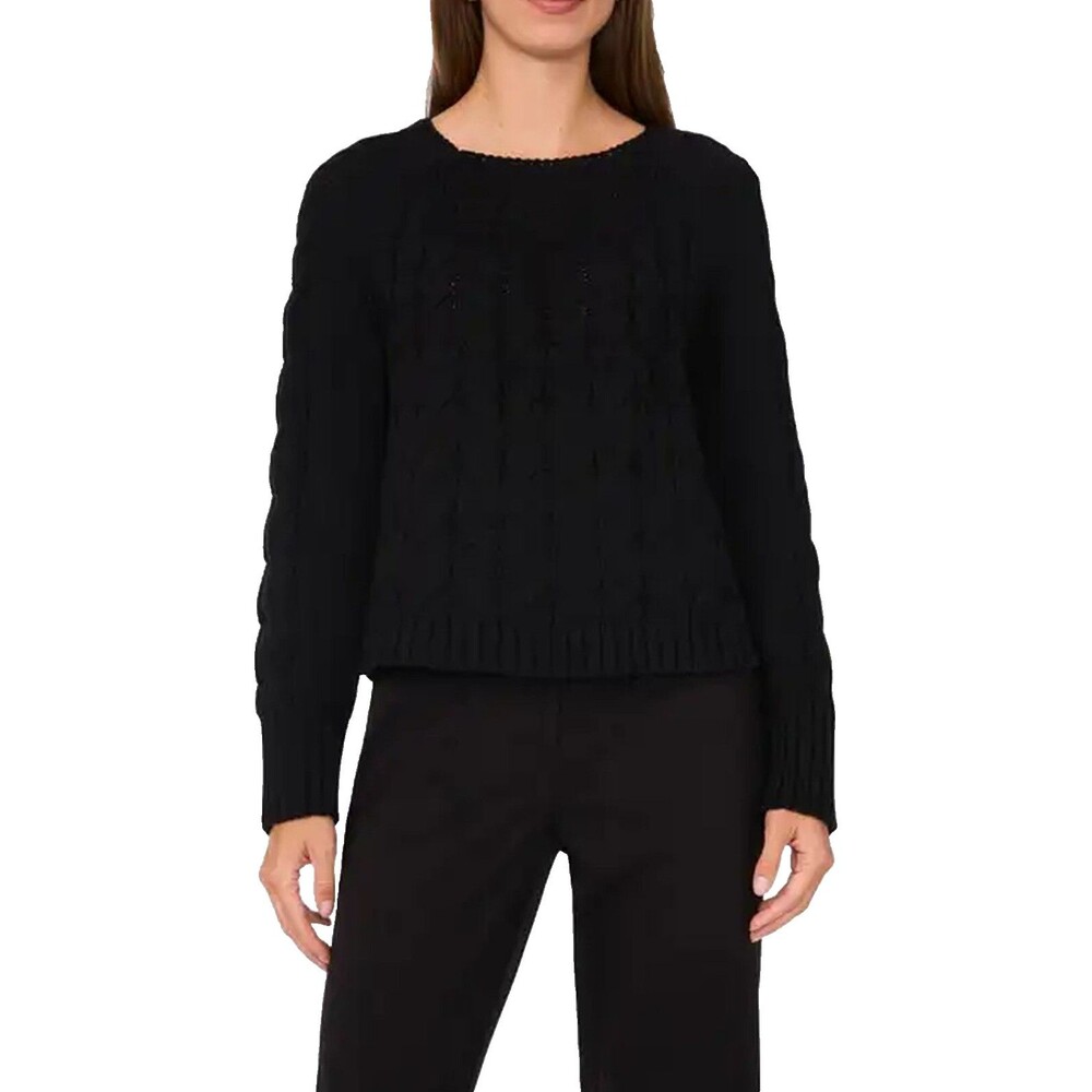 Halogen Sweater Cable Cotton Blend Cropped Crewneck Womens size XL Black NEW $89